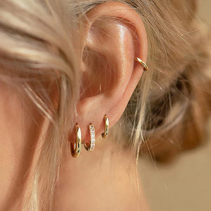 4PCS Set Stainless Steel Huggie Minimal Hoop Earrings 6/8/10mm Crystal Zirconia Helix Tragus Cartilage Earrings Piercing Jewelry Badiee Stylez