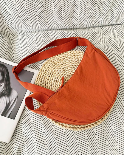 Casual Nylon Hobos Shoulder Bags for Women Lightweight Portable Ladies Crossbody Bag Simple Solid Color Female Handbags Purse Orange