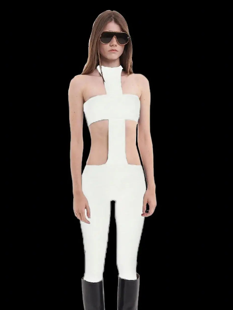 Sexy Y2K trendy streetwear, fashionable punk hanging neck, retro spicy girl slim fit jumpsuit pants Badiee Stylez