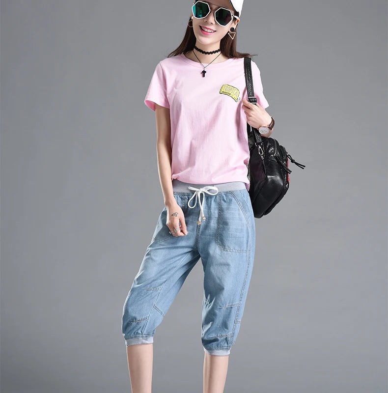 Summer Styles Loose Jeans For Women Calf-Length Harem Pants Elastic High Waist Thin Pants Fashion Jeans 4XL