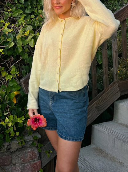 Combhasaki Women's Y2K Chic Solid Color Knitwear Cardigan Fuzzy Long Sleeve Button-down Front Closure Loose Fit Basic Sweaters