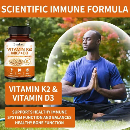 Vitamin K2 MK7 and Vitamin D3 Supplement Capsules, Support Bone Immunity, and Heart Health, Promote Calcium Absorption