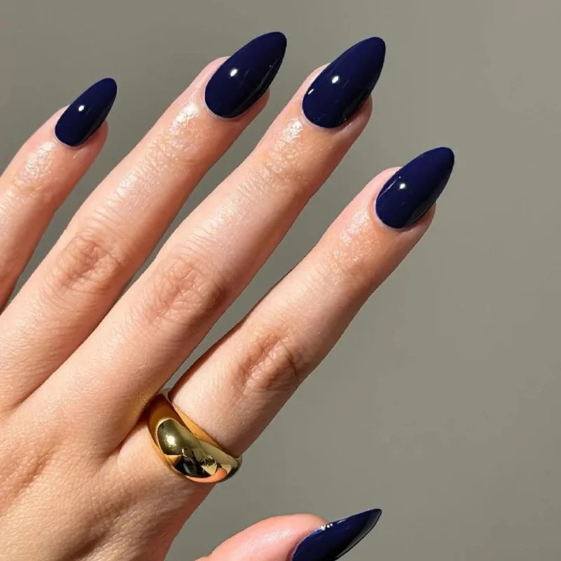 Almond Mid-length Black Fake Nail Solid Color Press on Nails Simple Full Cover Artificial Nail For Girls Nail Extension 24Pcs Y13