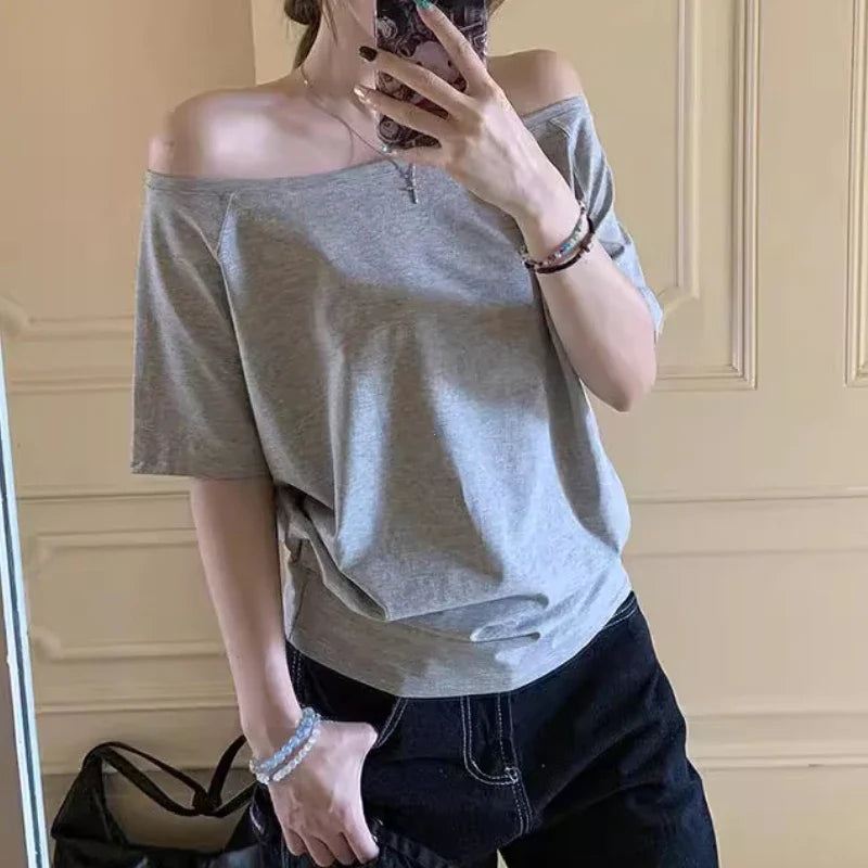 T-shirts Women Solid Simple Summer Casual Cleanfit Short Sleeve All-match Young Girls Streetwear Y2k Top Aesthetic Clothes Ins