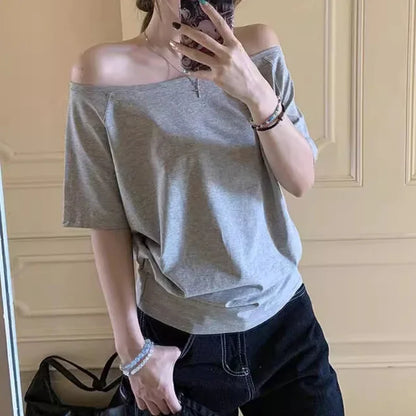 T-shirts Women Solid Simple Summer Casual Cleanfit Short Sleeve All-match Young Girls Streetwear Y2k Top Aesthetic Clothes Ins