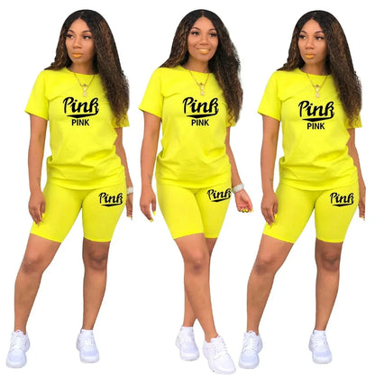 Hot Sale Of The Season round Neck Short Sleeve Printed Home Leisure Base Layer Set Multicolor Summer Bottoming Outfit Women's Sk Badiee Stylez