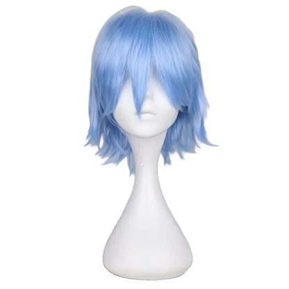 Universal Short Cosplay Wig Silver Red Pink Blonde Grass Green Black Straight Men's Wig for Halloween Cosplay Costume Party blue