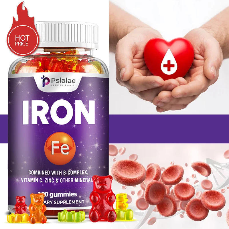Iron Gummies - Contains Vitamin C To Support Red Blood Cell Production and Energy Levels, Improve Anemia, and Enhance Immunity