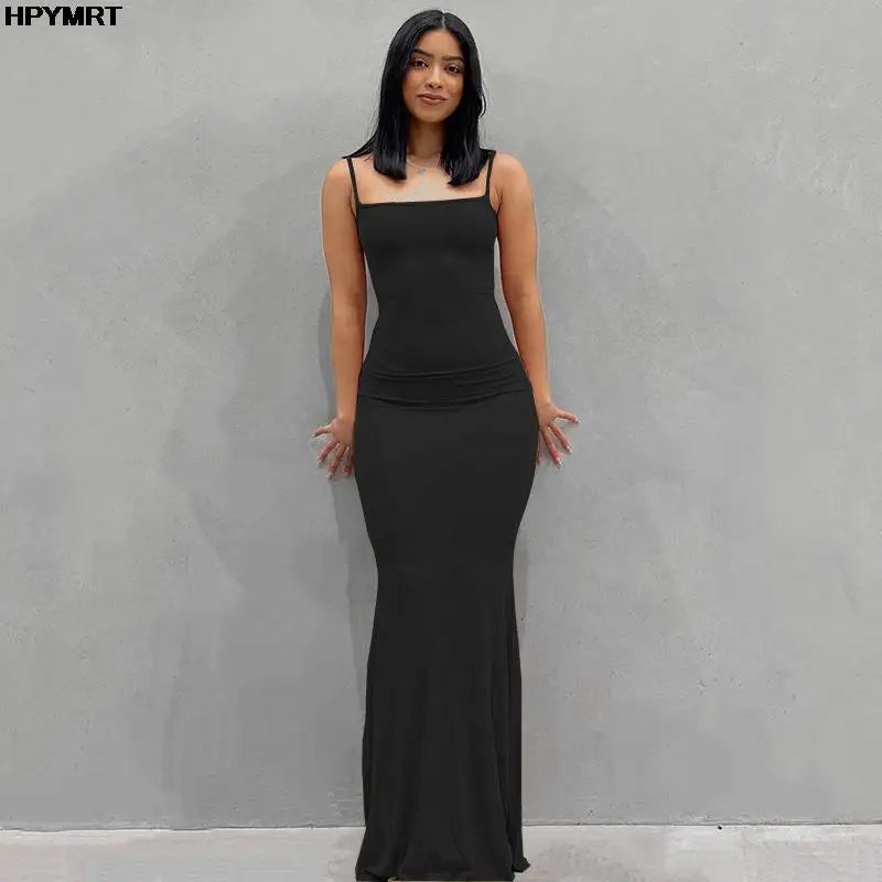 Satin Slip Sleeveless Backless Slim Sexy Maxi Dress 2022 Spring Women Party Y2K Concise Bodycon Elegant Dresses Female Clothing black