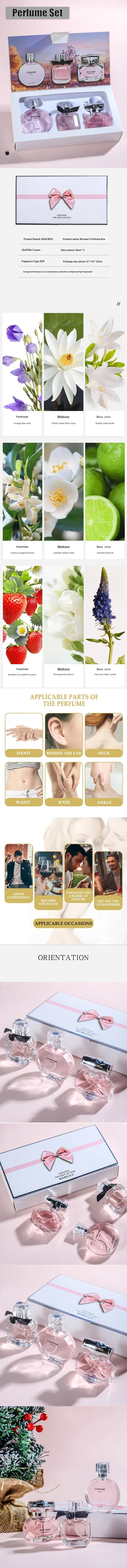 90ML(30mlx3PCS) Eau De Parfum Gift Box Feminino Spray Fresh Light Scent Floral Fruity Chypre Notes LongLasting Women Perfume Set Badiee Stylez