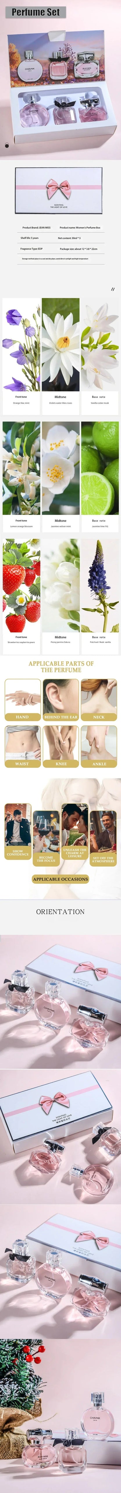 90ML(30mlx3PCS) Eau De Parfum Gift Box Feminino Spray Fresh Light Scent Floral Fruity Chypre Notes LongLasting Women Perfume Set Badiee Stylez