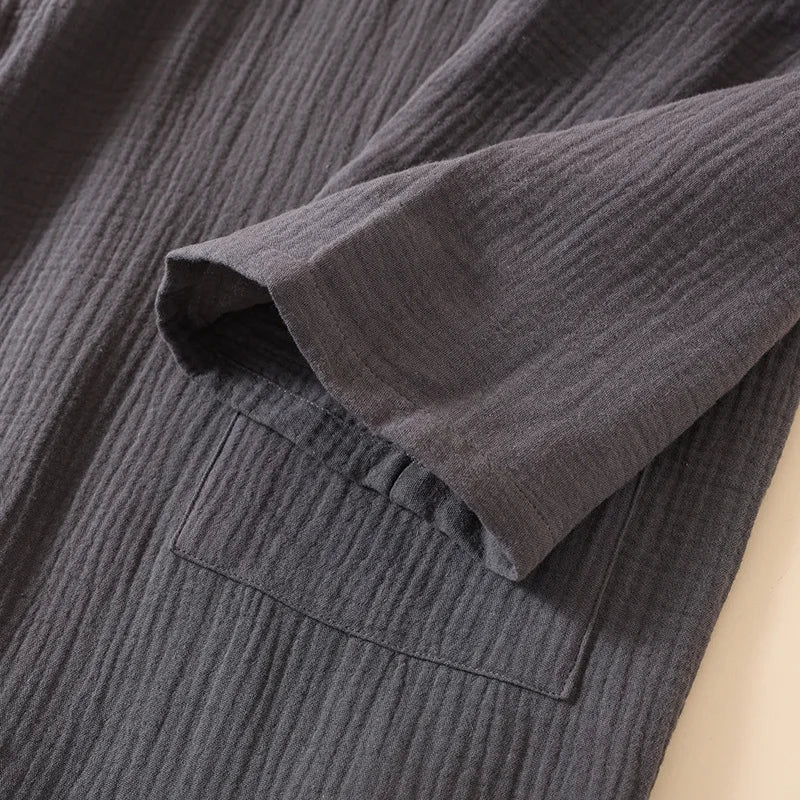 2025 Japanese New Spring/Summer Couple Kimono Robe 100% Cotton Crepe Cloth Men's and Women's Bathrobe Thin Home Sleeping Robe