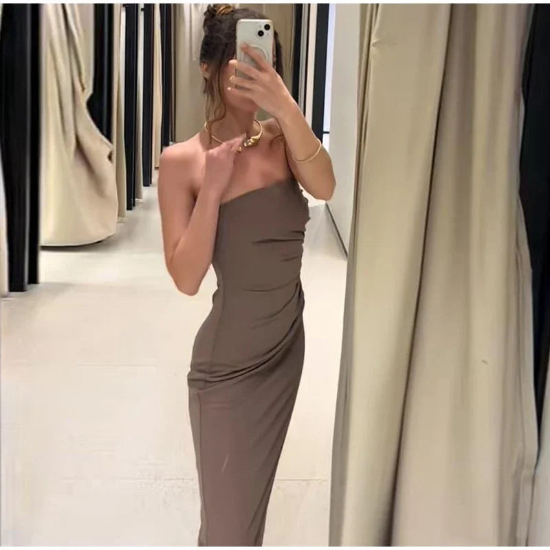 Women's V-neck Sleeveless Backless Slim Fit Metal Halter Jumpsuit Sexy Hollow out Long Robe Party Dress New Tank Top 2025 Summer