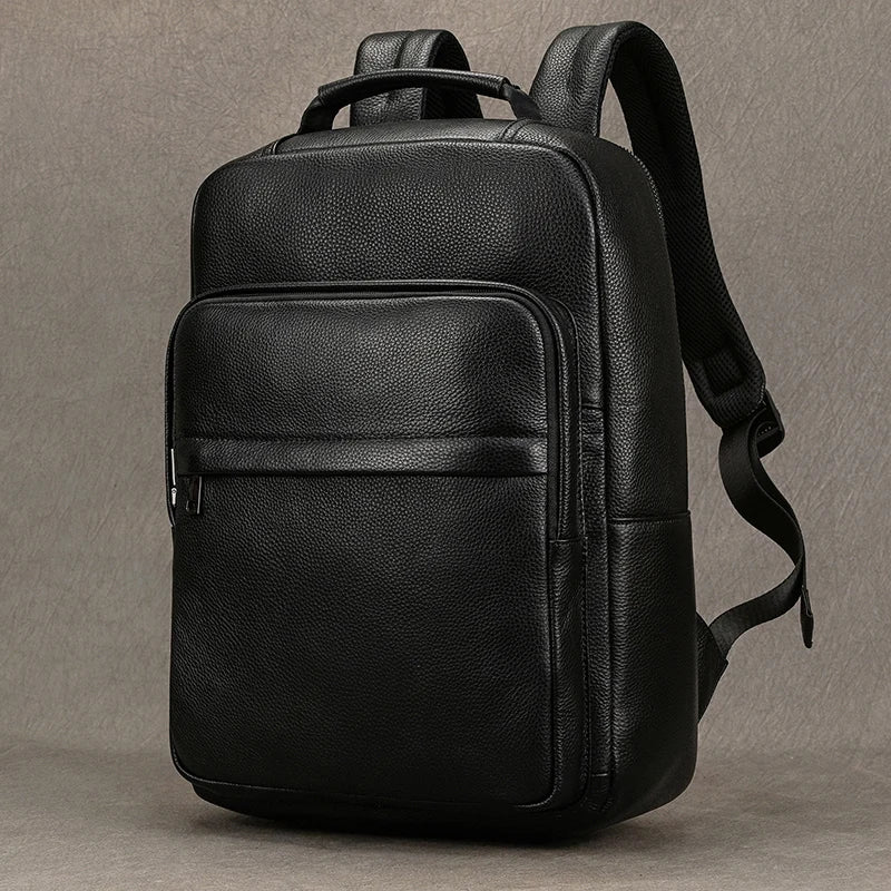 Hot Sale 15.6" Men Laptop Backpack Genuine Leather Waterproof Backpack Fashion Travel Bags School Bag Leather Bookbag Daypack