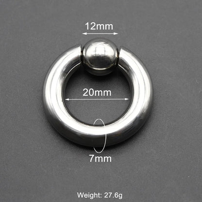 1Pc Large Gauges Stainless Steel CAPTIVE SPRING BEAD RING for Septum Piercing BCR Nose Ring Hoop Expander Earlobe Earrings 00G 7x20-12mm 1 Piece