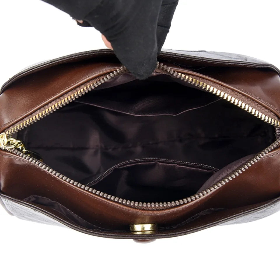 Three Layers Women Handbag Soft Leather Shoulder Crossbody Bags for Women Flower Print Ladies Messenger Bag with WIde Strap