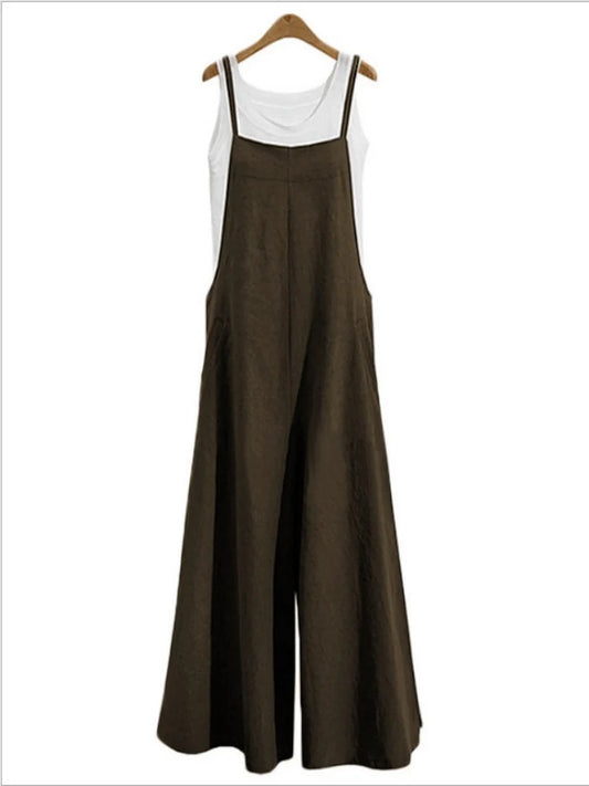 Solid Color Women Jumpsuit Summer Autumn Wide Leg Pants Dungaree Bib Overalls Casual Loose Sleeveless Cotton Linen Jumpsuits 5Xl Badiee Stylez