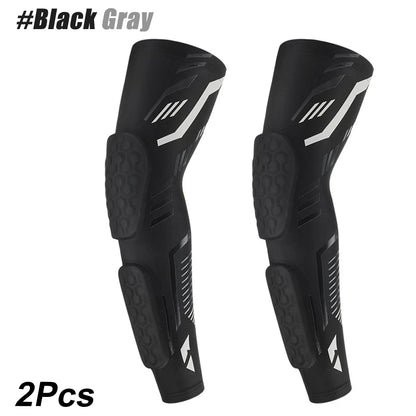 Anti-collision Arm Sleeve Protective Compression with Elbow Honeycomb Pad for Youth & Adult Sport Basketball Football Volleyball Black Gray-2Pcs
