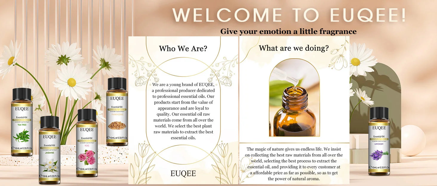 EUQEE 10ml Natural Plant Essential Oil with Dropper For Diffuser Humidifier Lavender Jasmine Eucalyptus Vanilla Essential Oils - Badiee Stylez