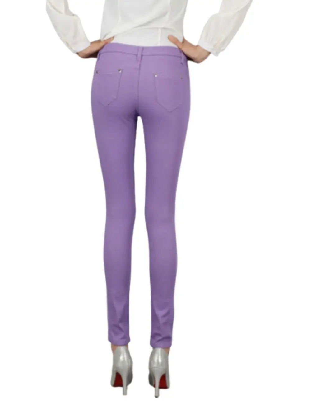 Women Dress Pants Tapered Leg Colored Stretch Slim Jeans Skinny Trousers Pockets for Daily ouc073 Lavender