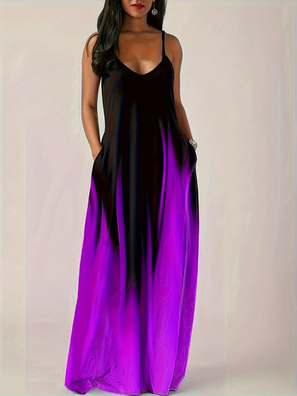 Plus size Summer cool style camisole long dress abstract fashion print temperament street dress PURPLE