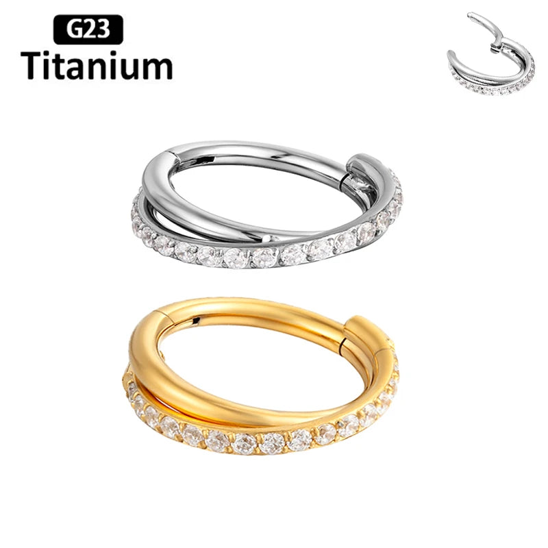 New G23 Titanium Piercing High Quality CZ Nose Ring Earrings 8/10/12mm Body Jewelry 16G ASTM f136 Titanium Nose Septum Piercings
