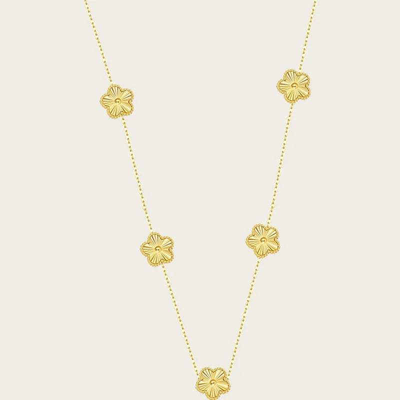 Stainless Steel Sets Earrings Necklace Bracelet Christmas Birthday Gifts Gold Plated Women's Double Sided Flower Elegant Fashion