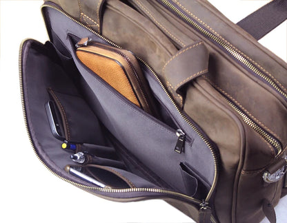 High Quality Genuine Leather Men Briefcase Business bag Crazy Horse Leather Large 17"inch Laptop Bag male Portfolio Office Case