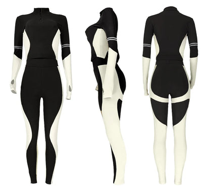 Y2K Color Matching Women'S Set Sweatsuit Two Piece Outfits Ladies' Standing Collar Sports Suit Slim Fit Long Sleeved Long Pants Badiee Stylez