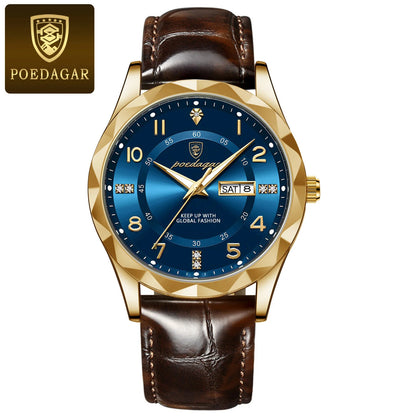 POEDAGAR Luxury High Quality Watches for Men Sport Quartz Leather Man Watch Waterproof Luminous Date Week Men's Watch Male Reloj - Badiee Stylez
