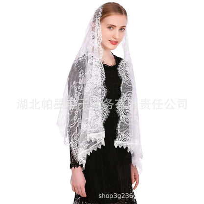 Mantilla Veil Long Length Lace Breathable Lightweight Soft for Wedding Church Ceremony Muslim Wedding Compatible with Wedding