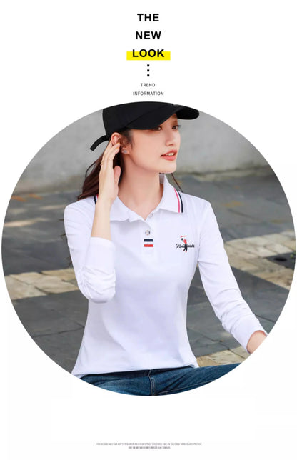 European Station Polo Neck Long sleeved T-shirt Women's Summer New High end Luxury Pure Cotton Loose Fashion Casual Large Top