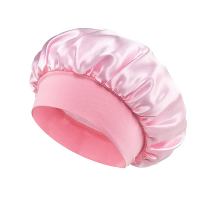 Women Satin Bonnet Hair Bonnet for Sleeping Hair Care Silk Bonnets Solid Wide-brimmed Sleeping Hat with Elastic Soft Band Badiee Stylez