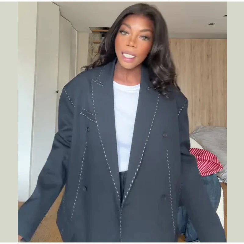 Casual Women's Blazer Pant Suits Loose Lapel Doube-Breasted Top Straight Pants Lady Set 2025 Autumn New 2 Pieces Sets Women Badiee Stylez