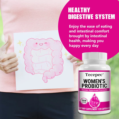 Women's Probiotic 50 Billion CFU, Cranberry Extract, Supports Digestion and Vaginal Health, Urinary Health, 120 Capsules