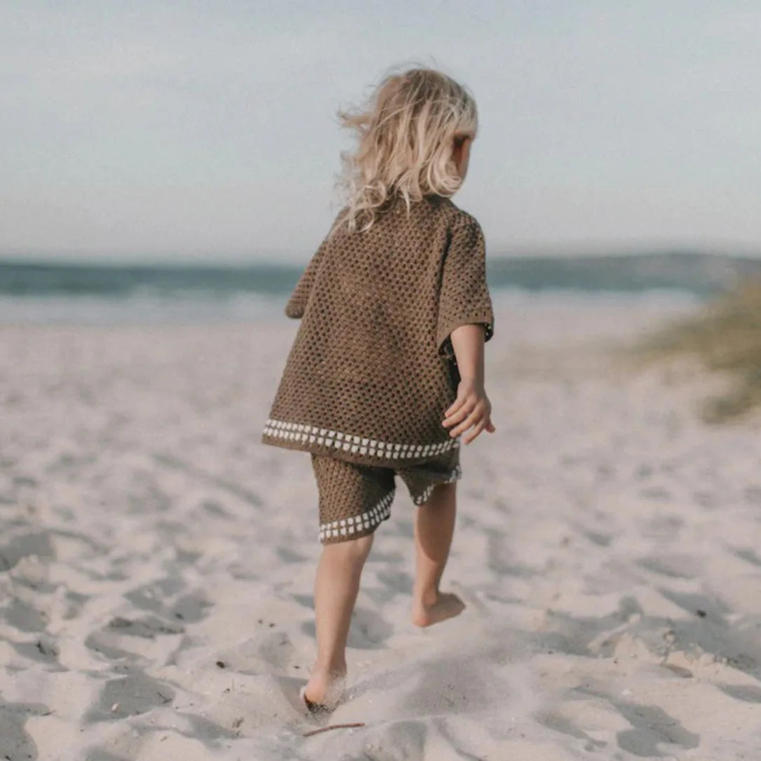 2025 Summer New Baby Short Sleeve Hollow Knit Cardigan Solid Infant Girl Coat Cotton Toddler Boys Knitted Jacket Kids Clothes