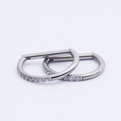 G23 Titanium Piercing Jewelry 16G 8/10/12mm Nose Ring Half Ring CZ Paved D Shape Segment Ring Clicke Cartilage Tragus Helix Lip