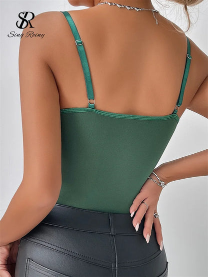 SINGREINY France Retro Straps Corset Bodysuits Lace Print Patchwork Rompers Female Senior Sexy Summer Slim Night Club Playsuits