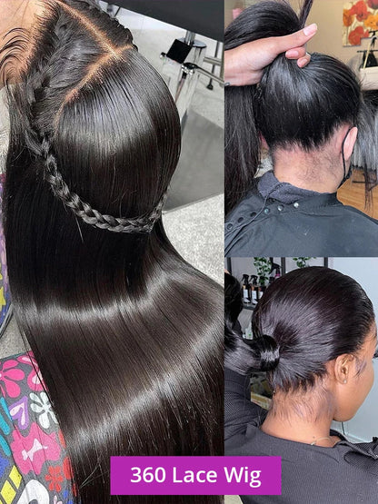 360 Full Lace Human Hair Wig Bone Straight Lace Front Wig 13x4 HD Transparent Lace Frontal Wig For Women Preplucked 250% Density Badiee Stylez