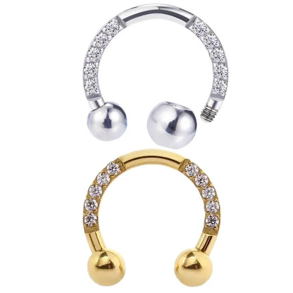 G23 Titanium CZ Paved Horseshoe Ball Piercing Nose Septum Ear Cartilage Tragus Earring Lip Nipple Eyebrow Rings PIERC Jewelry