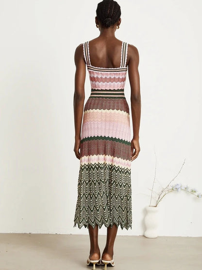 Luxury Brand Design Knitted Zigzag High Elasticity Color Sleeveless Long Maxi Dress Women Arab Africa Popular Boho Lady Skirt Badiee Stylez