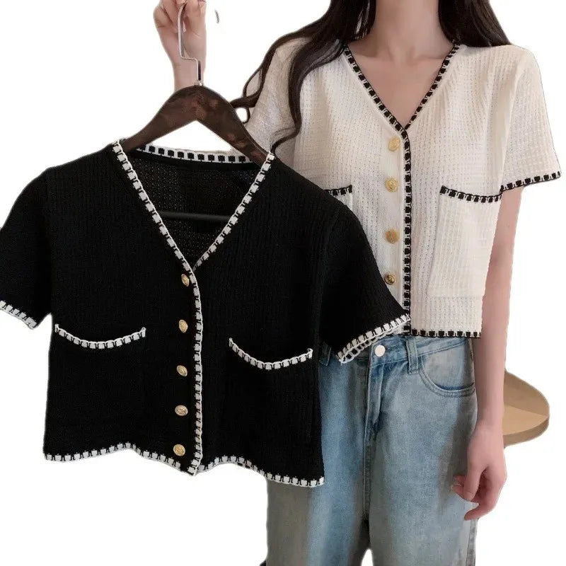 Plus Size Knitted Short Sleeve Open Cardigan for Women Elegant Slimming Style Summer Thin Material Big Size Fashionable