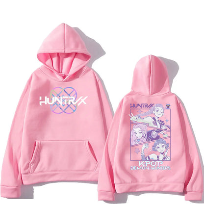 Kpop Demon Hunters Hoodies K-pop Cartoon Printed Sweatshirt Fashion Versatile Streetwear For Women Men Oversized Pullovers pink