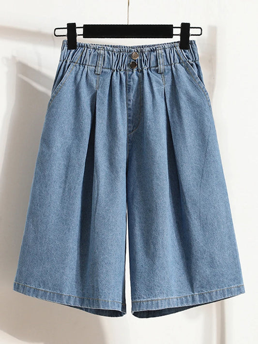 High Waist Wide Leg Loose Denim Shorts Women 2024 Summer New Arrivals Half Length Blue Color Jeans Shorts Korean Casual Jeans