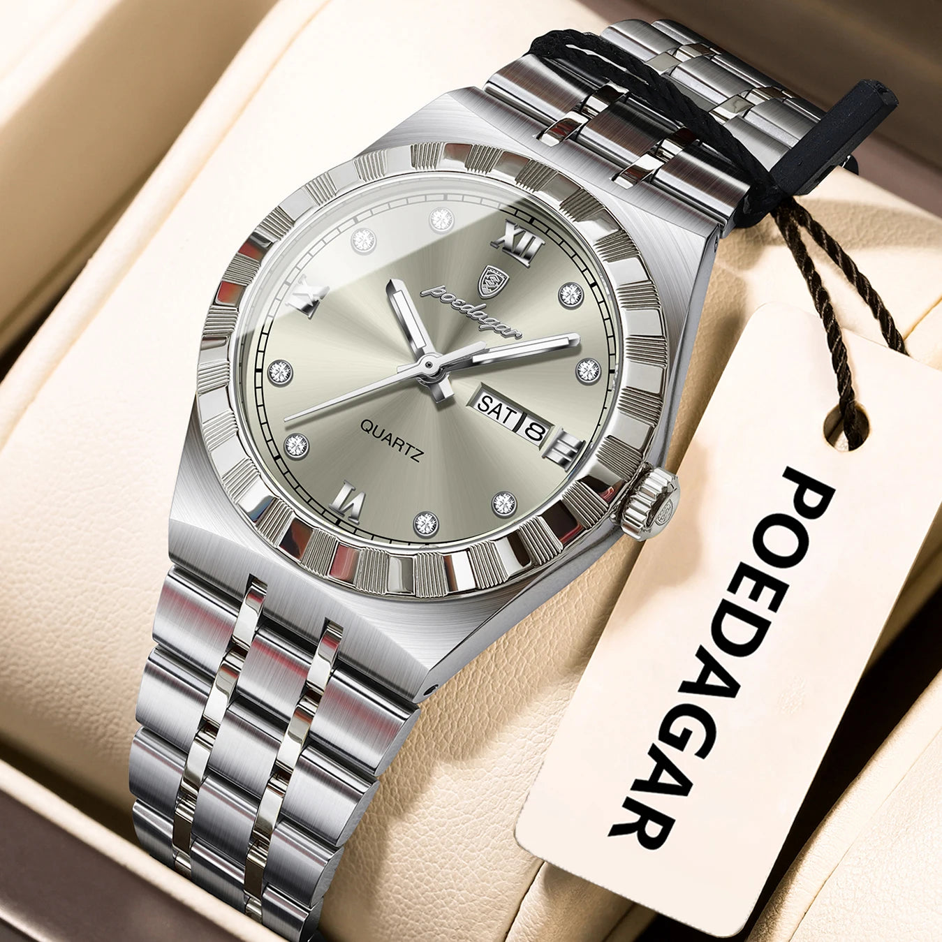 POEDAGAR Luxury Original Ladies Watch Luminous Waterproof Week Date Woman Wristwatch Stainless Steel Women Quartz Watches Female 794 Silver Grey