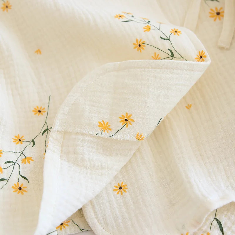 Fdfklak 2025 Spring Crepe Kimono Long Sleeve Home Clothes Female Sleepwear Gauze Cotton V-Neck Home Suit Women's Pajama