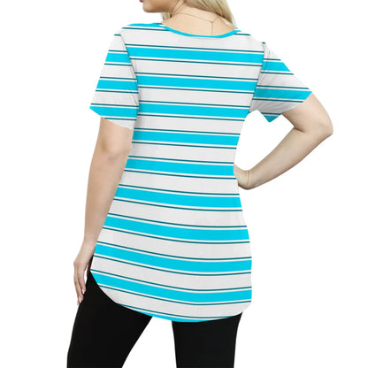 Plus Size Casual striped T-shirt For Women V neck short sleeves Loose Tops With Pocket Summer Daily Casual Plus Size Women's Top
