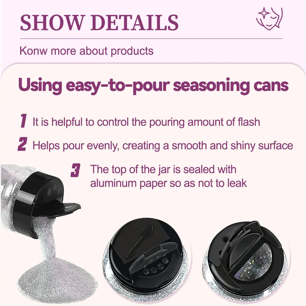 Laser Glitter Powder, 80g, 6 Colors, for Nail Art, Crafts, Candle Making, DIY Projects, Fine Glitter for Precise Designs