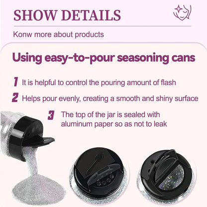 Laser Glitter Powder, 80g, 6 Colors, for Nail Art, Crafts, Candle Making, DIY Projects, Fine Glitter for Precise Designs