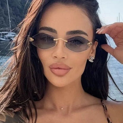 Luxury Rimless Sunglasses Women Brand Design Diamond Shape Small Size Sun Glasses Gradient Sunscreen UV400 #303862